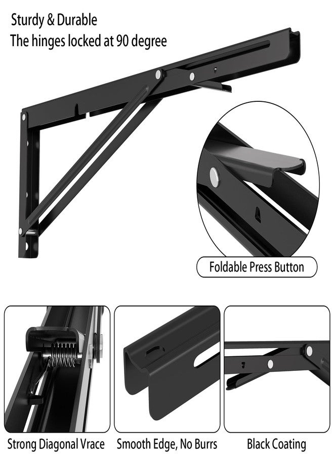 LSK Folding Shelf Brackets, 16 Inch Heavy Duty Collapsible Shelf Bracket, Wall Mounted L Table Hinges Brackets for Bench Table, Space Saving DIY Black Bracket, Max Load 220lb, Pack of 2 - Image 3